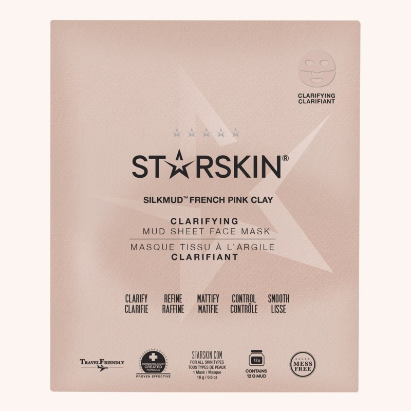 Starskin Silkmud Pink French Clay Purifying Liftaway Mud Face Sheet Mask
